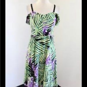 🌺 Eva Mendes for NY & Co 🏝️ island, tropical print, sexy cold shoulder dress